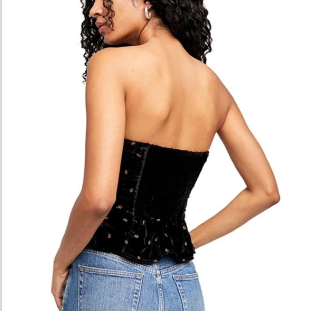 Free People Velvet‎ Rosie Embroidered Peplum Waist Strapless Top Size M